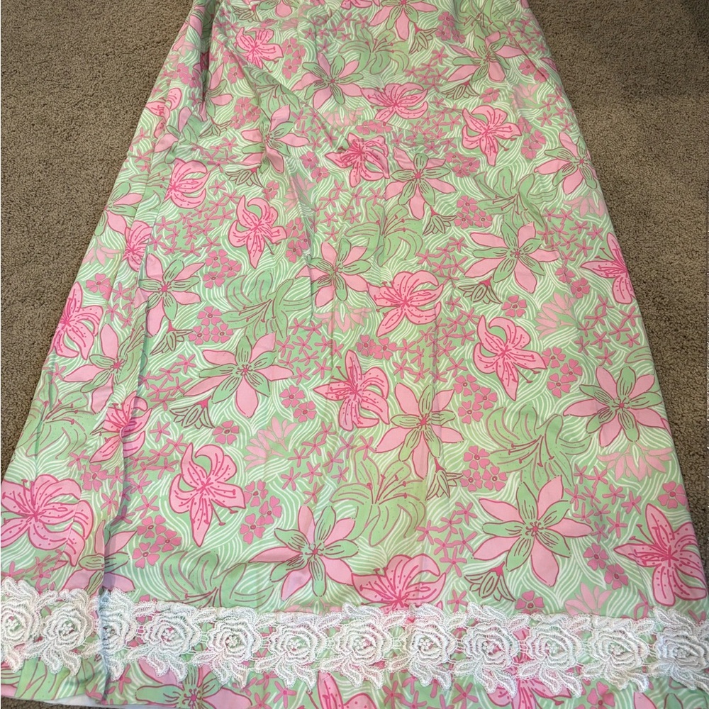 Lilly Pulitzer Pink and Green Floral Maxi Skirt